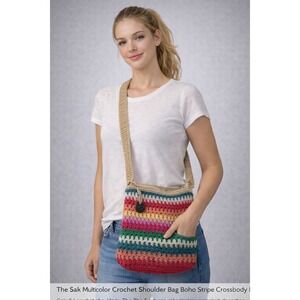 The Sak Crochet Crossbody Bag Womens Small Multicolor Excellent Boho Festival